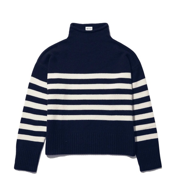 Kule | The Lucca Cashmere Wool Mock Neck Striped Sweater Cream/Navy M - Picture 9 of 9